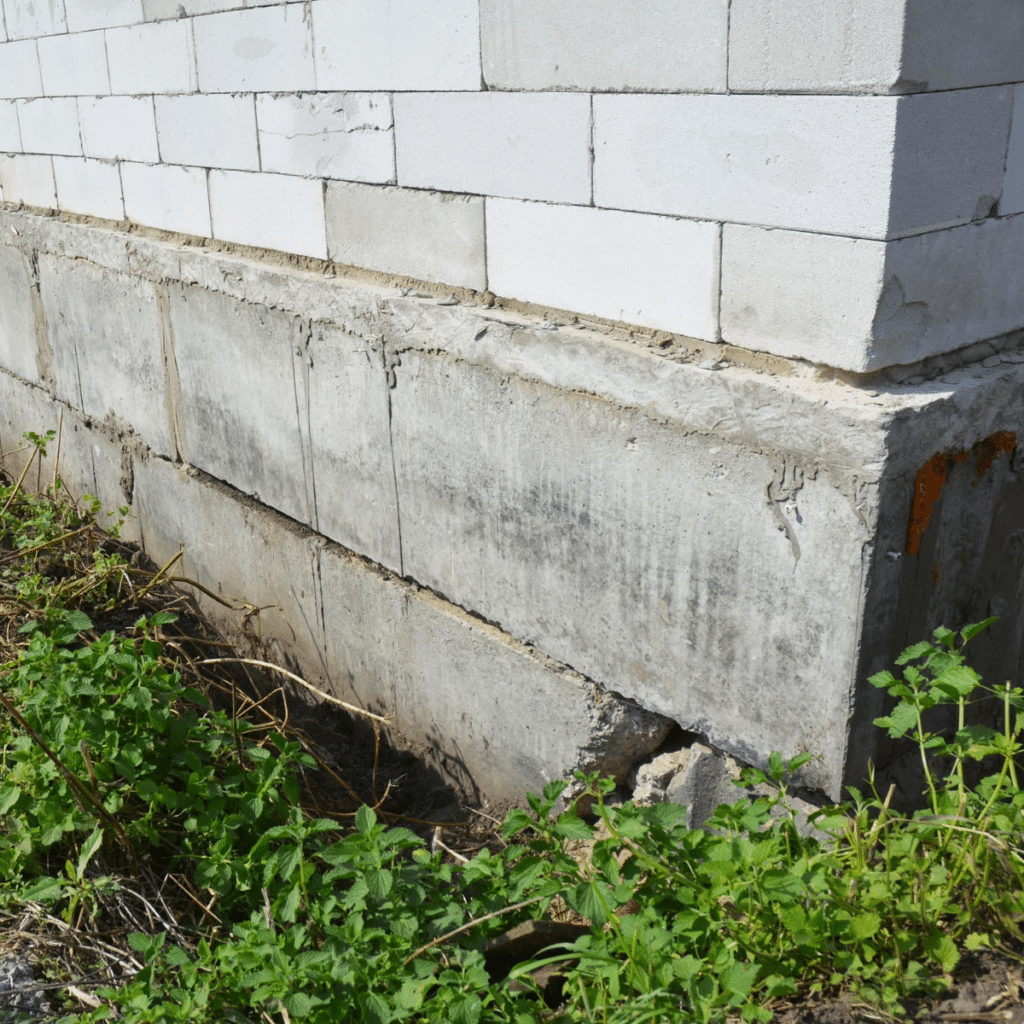 large concrete blocks underneath a home's slab foundation