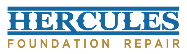 horizontal gold and blue hercules foundation repair logo