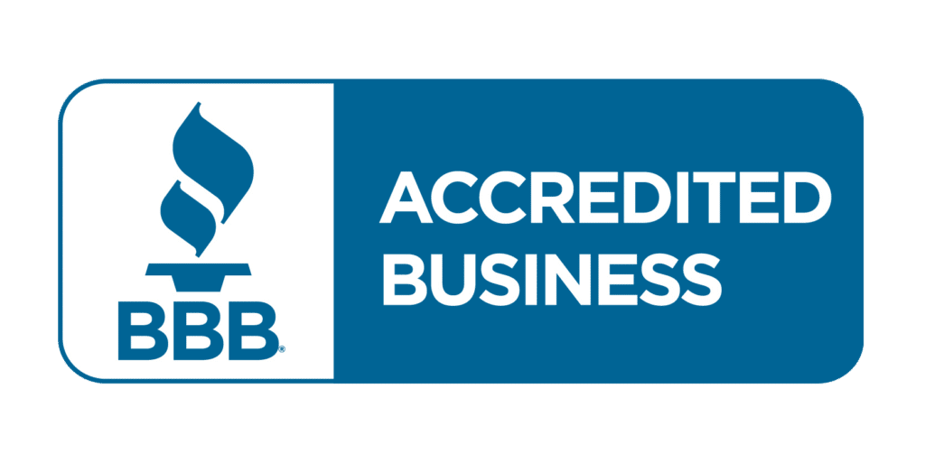 blue and white horizontal bbb accredited business logo