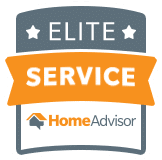 white, orange, and gray HomeAdvisor elite home service squared badge