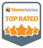 white, orange, and gray HomeAdvisor top rated squared badge