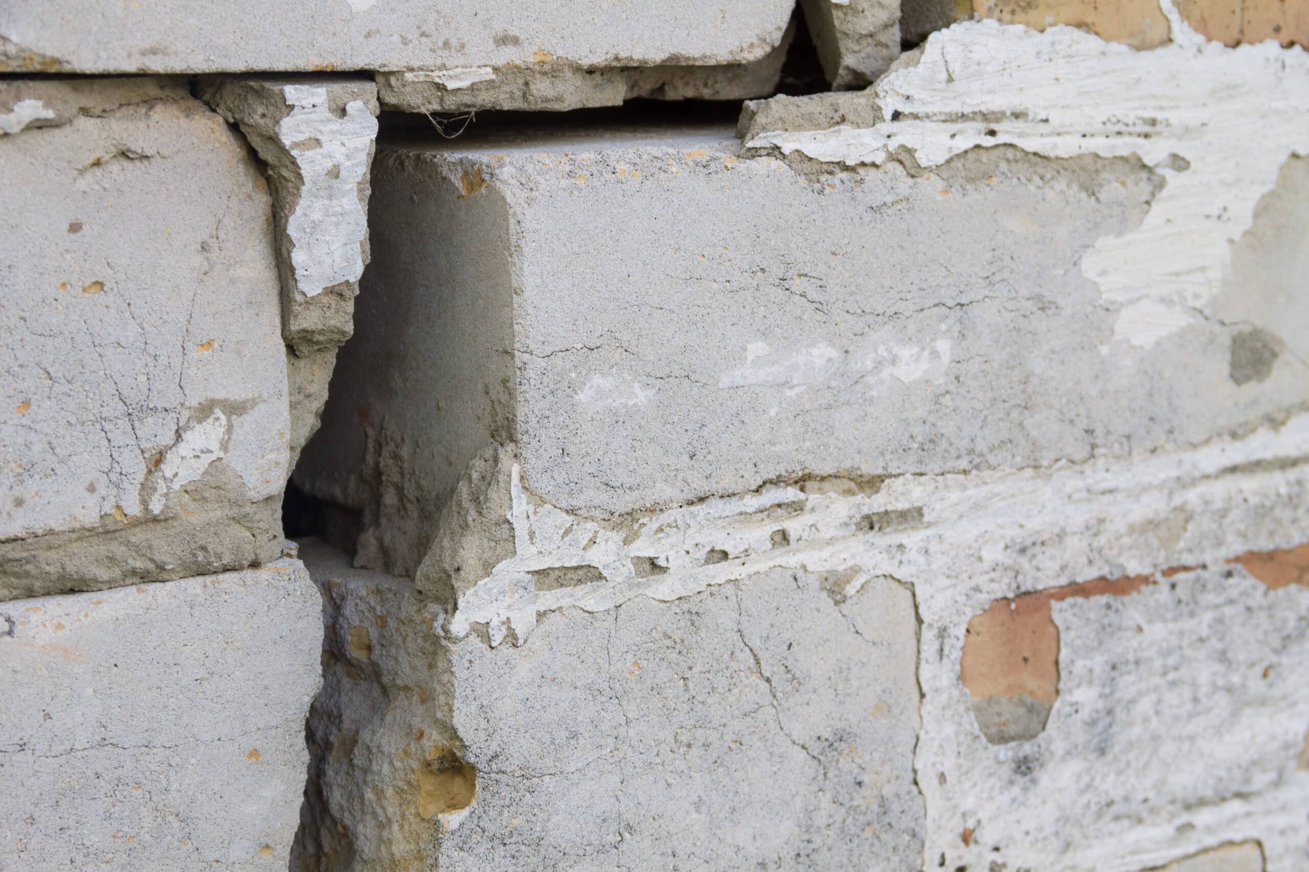 Big fissure in a house's brick wall